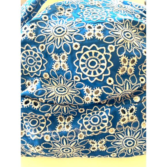 Michael Kors Blue Floral Open Back Embroidered One Piece Swimsuit 4 NWT - Picture 4 of 4